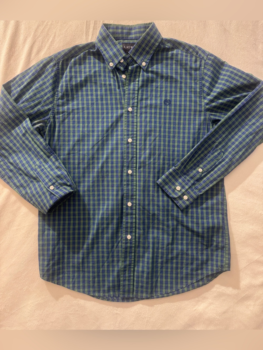 Ralph Lauren Blue and Green Plaid Button-Down Shirt for Boys